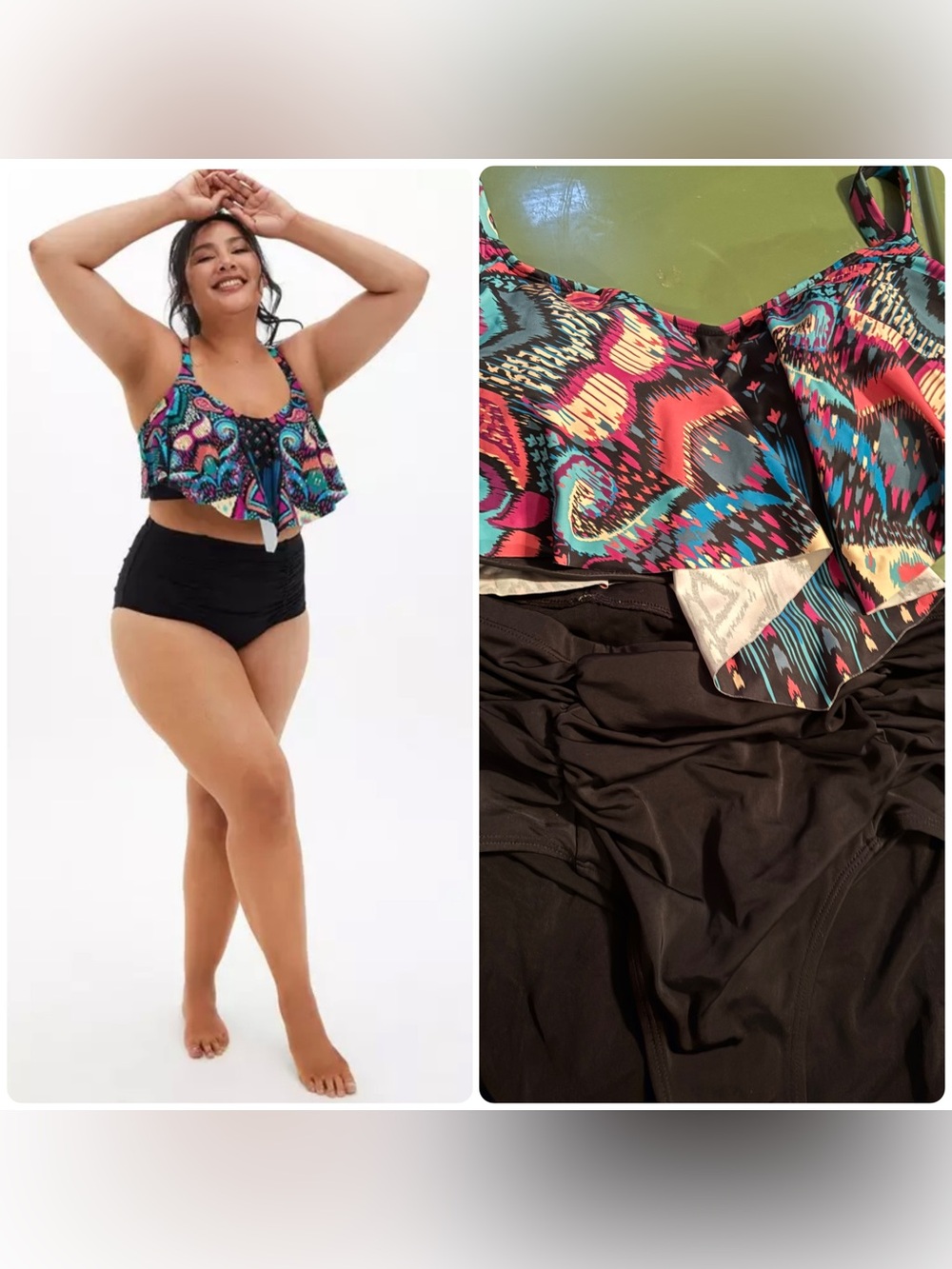 torrid Black High-Waist Bikini Bottoms with Multicolor Flounce Top